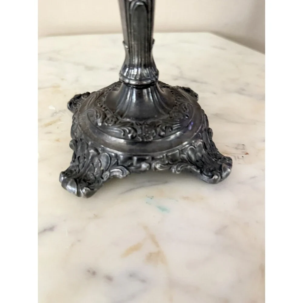 Vintage Victorian Rose WM Rogers & Son Silver Plated Candlestick 9” Heavy